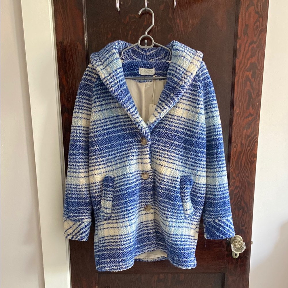 Blue and White Hooded Women's Coat